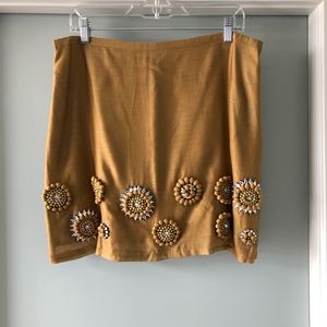 Reiss Chartreuse Beaded Rosette Silk Skirt Sz 10